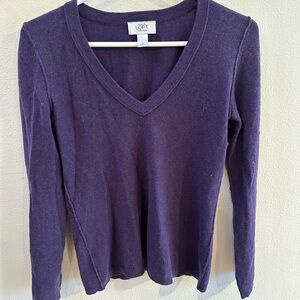 LOFT Women's Deep Purple Long Sleeve V-Neck Cashmere Sweater